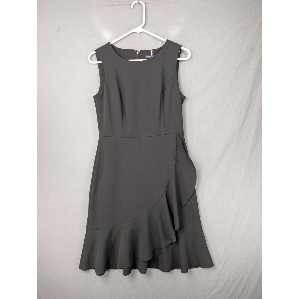 Tommy Hilfiger Black Sleeveless Ruffle Hem Sheath Dress A9UC1LR4 Size 4